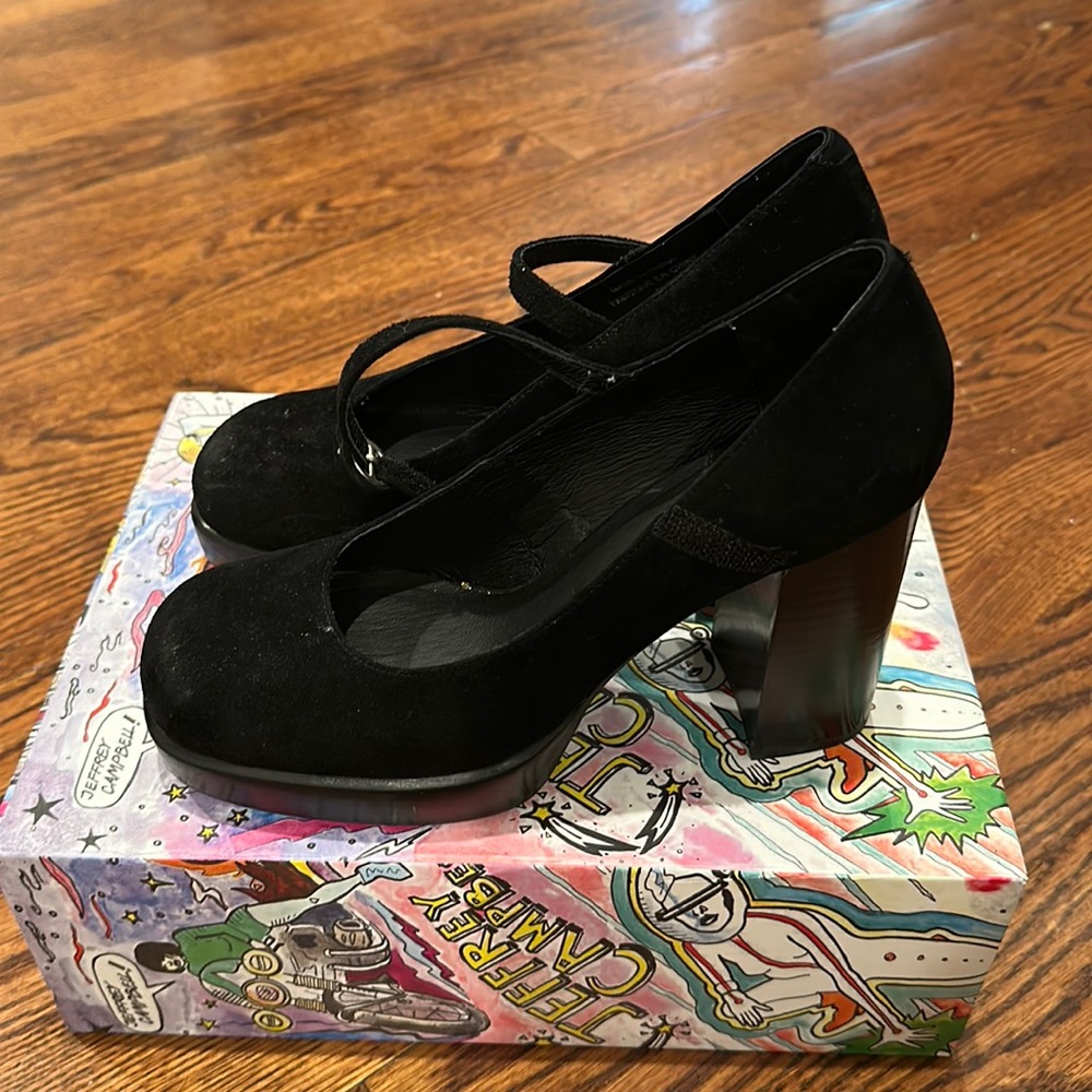 WORN ONCE, Jeffrey Campbell Mary Jane high heel black shoe. Comes with box